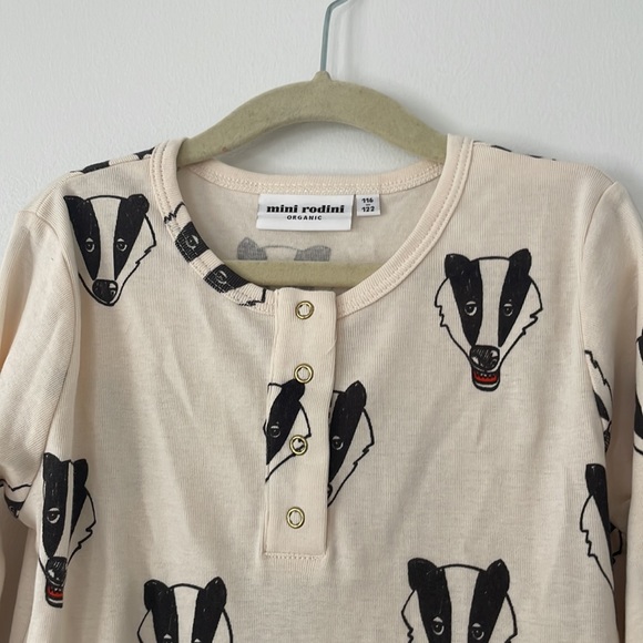 Mini Rodini Designer badger print kids long sleeve button top organic cotton 5-7 - Picture 6 of 12
